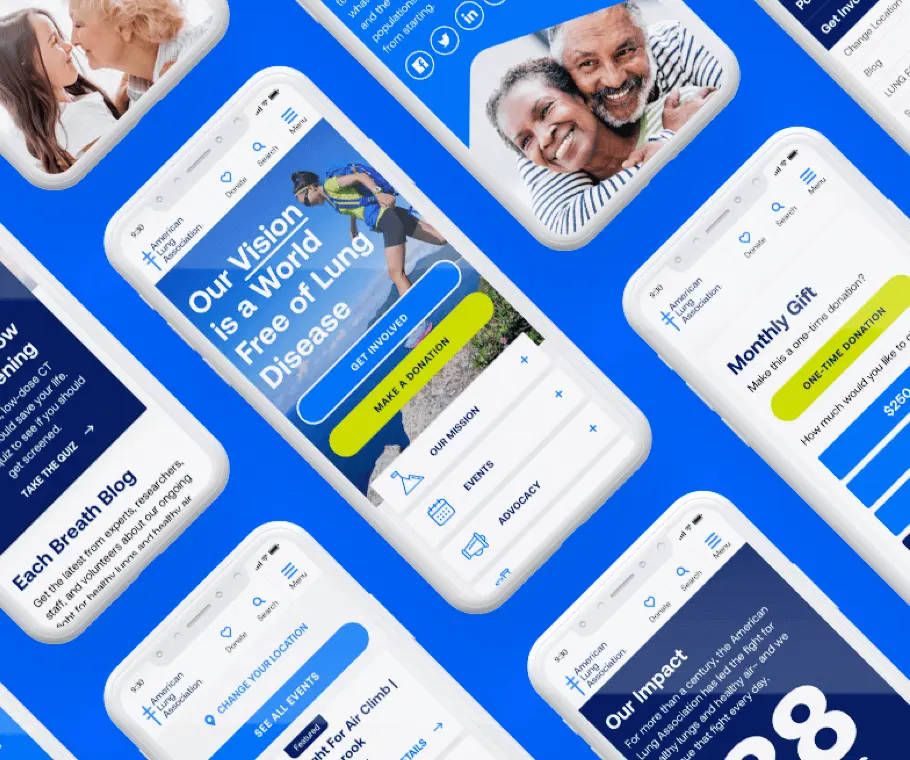 Collage of American Lung Association website pages shown on mobile phones