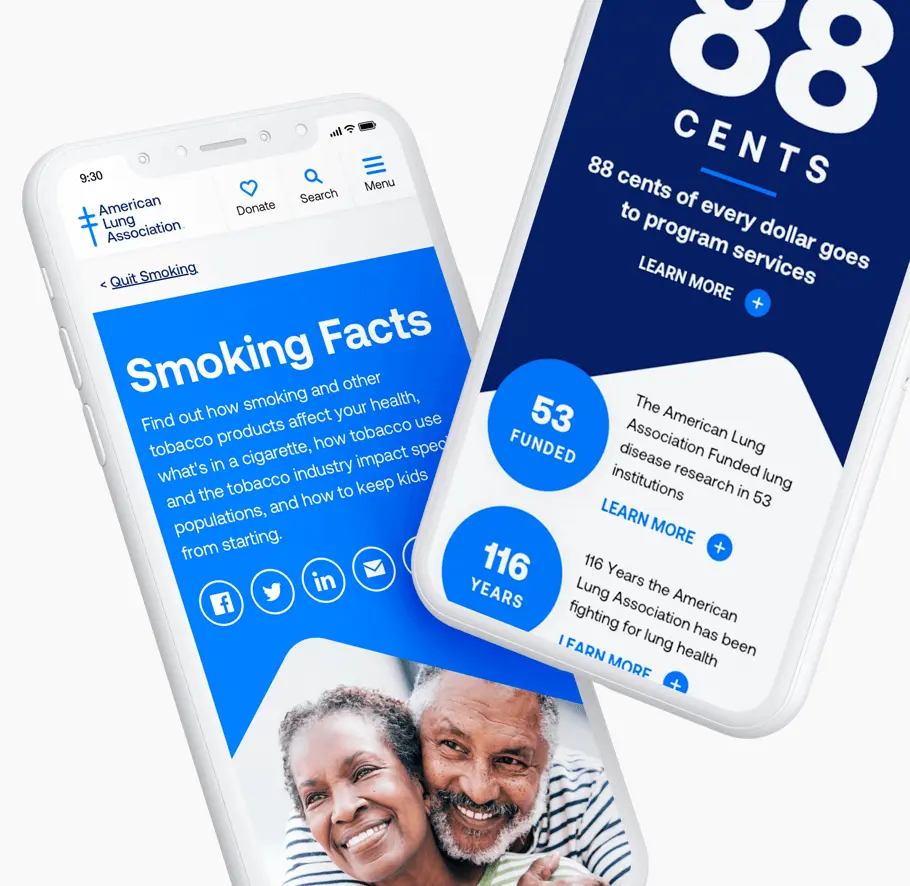 Website rendered on mobile phone screens