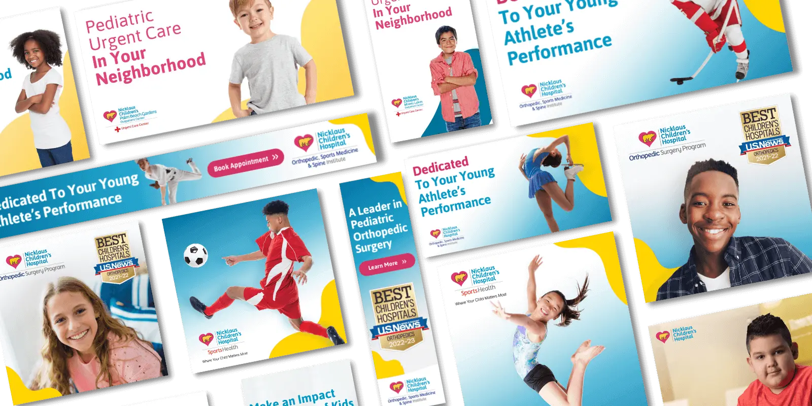 Collage with assets created for Nicklaus Children's Hospital