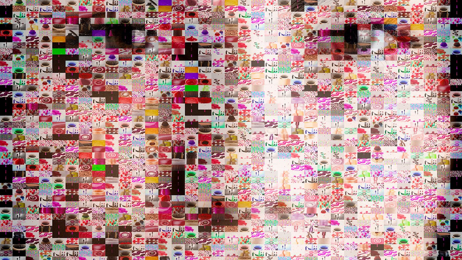 Mosaic of tiled pictures creating the image of a face