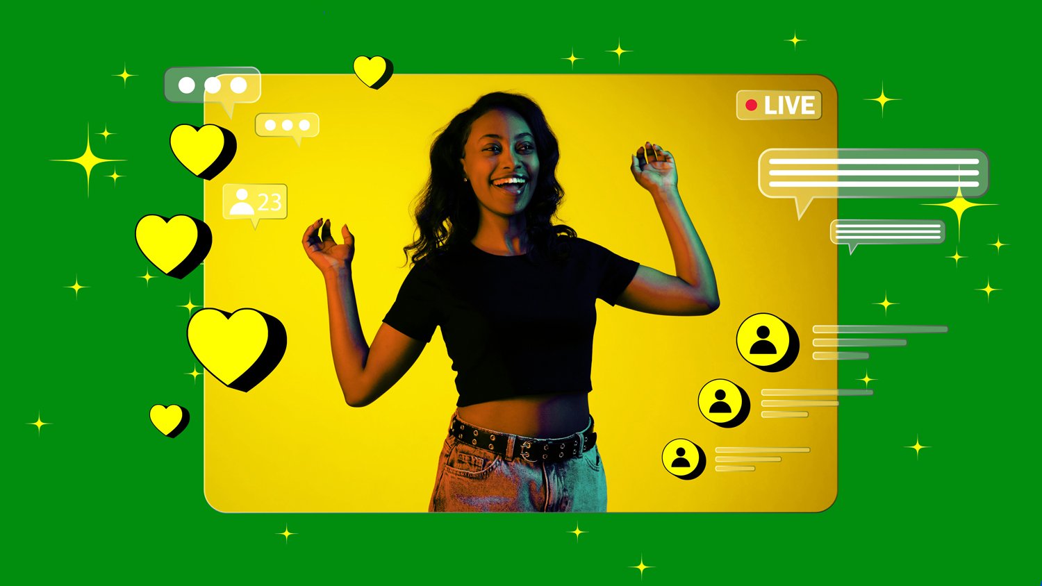 Happy person live streaming getting reactions and comments