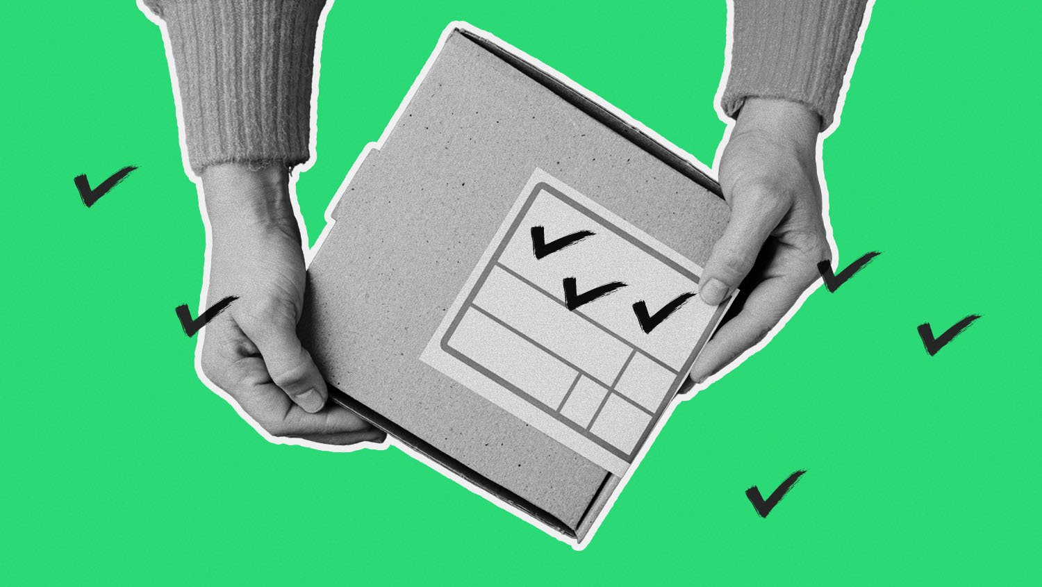 Hands holding a package with a checklist