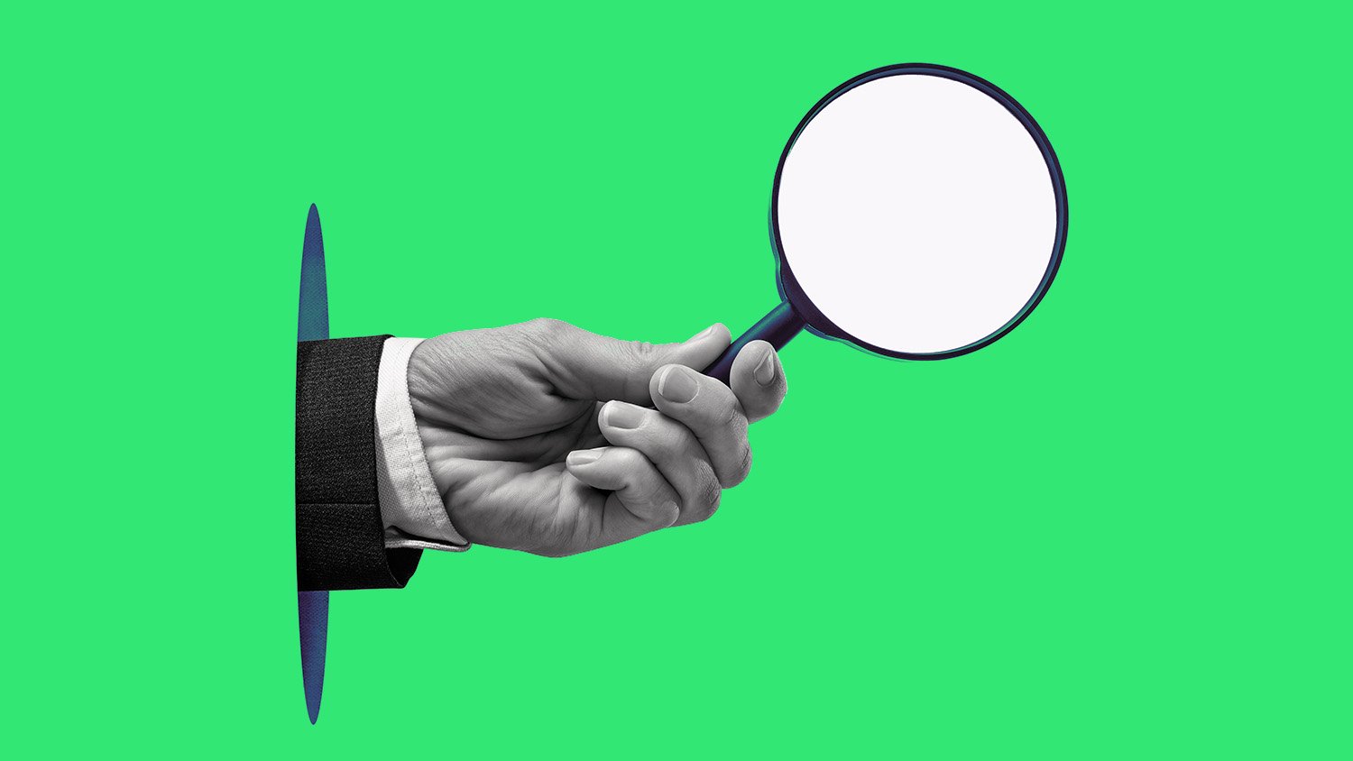 Holding a magnifying glass