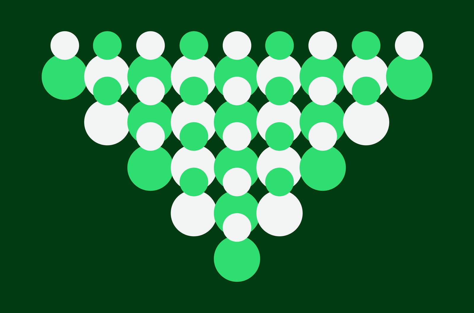 Circles representing a network of people in a funnel shape