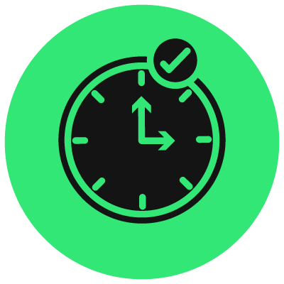 Analog clock icon on a green background