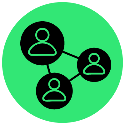 3 people connected together icon on a green background
